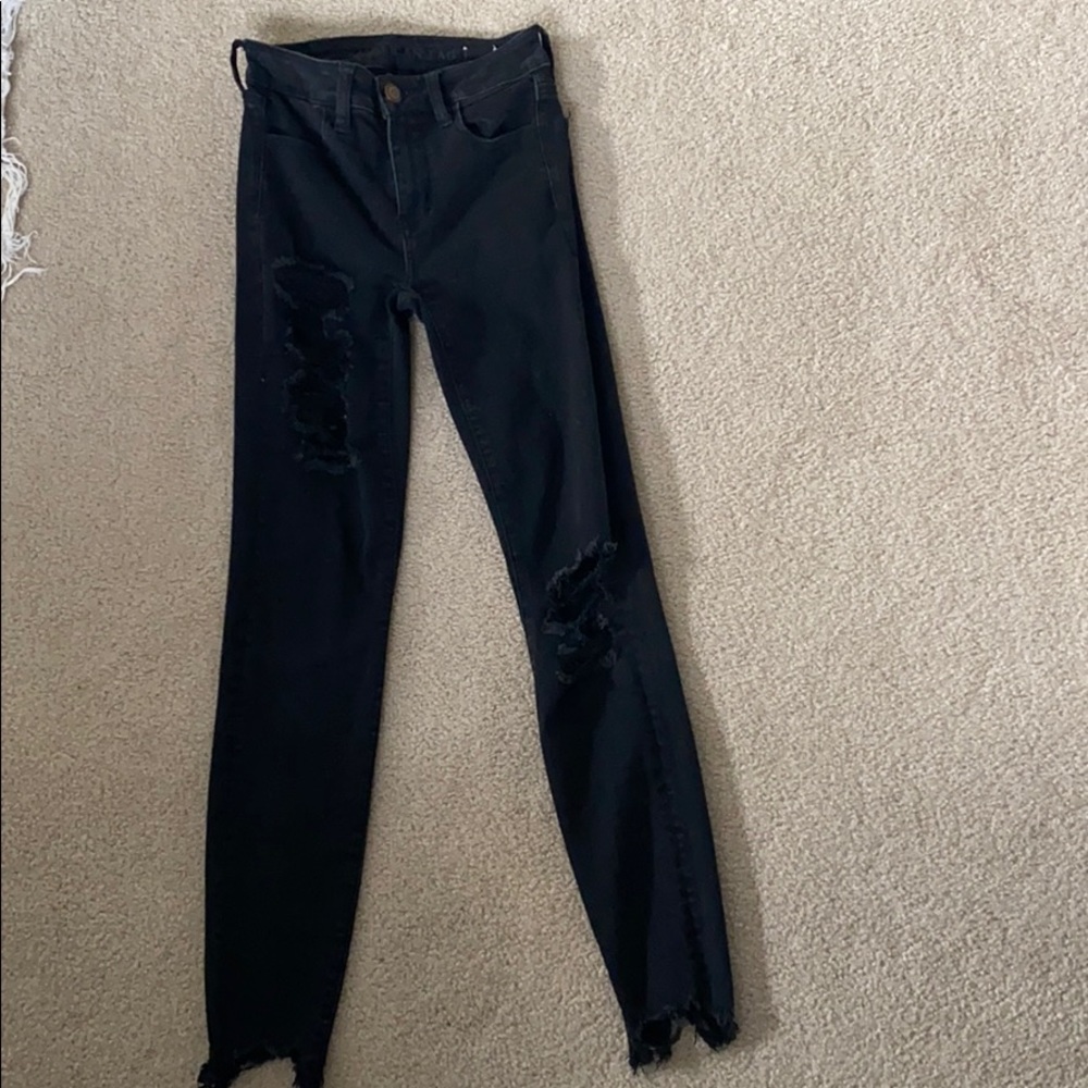 American eagle black ripped skinny jeans